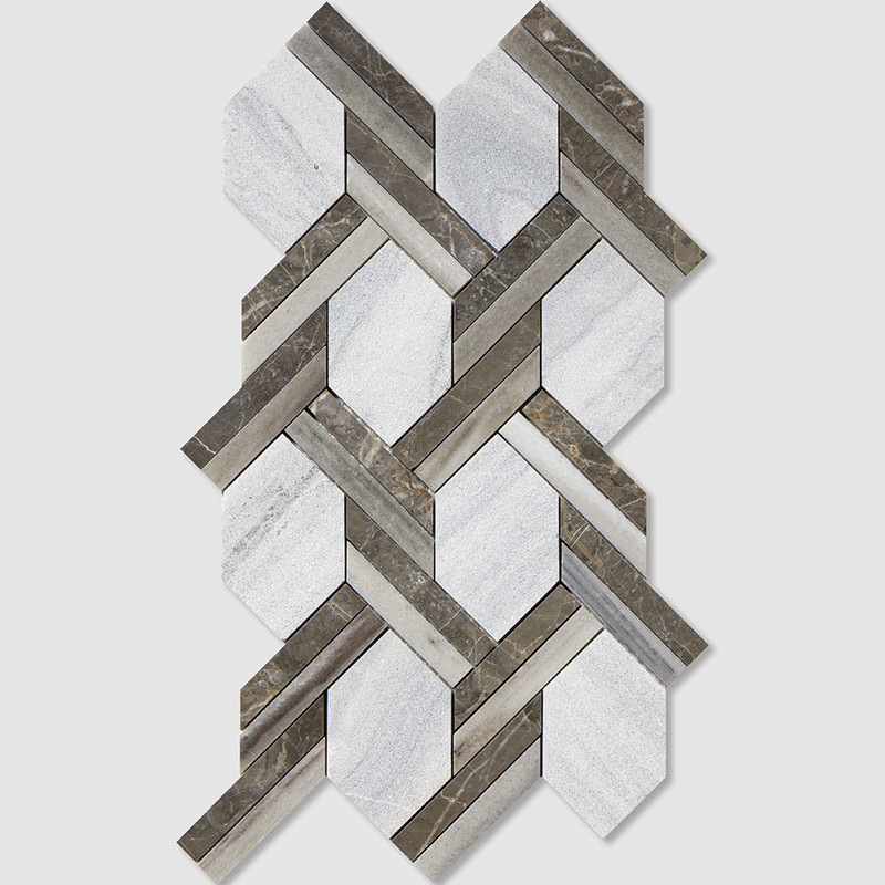 Skyline, Gümüş Damla Çoklu Kaplama Braided Hexagon Mermer Mozaik 9 11/16x16 7/16