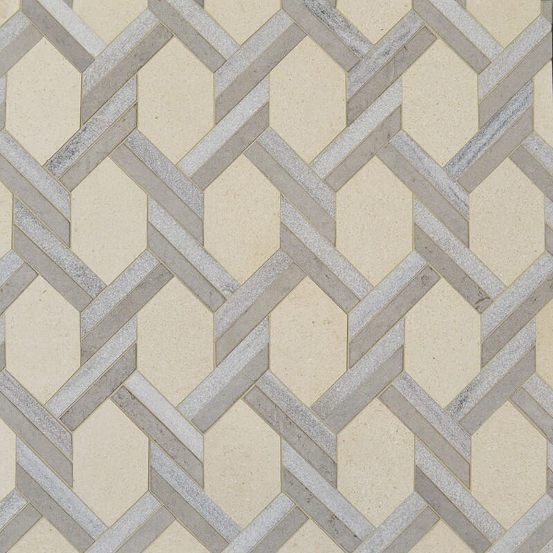 Champagne, Skyline, Britannia Multi Finish Braided Hexagon Marble Mosaic 9 11/16×16 7/16