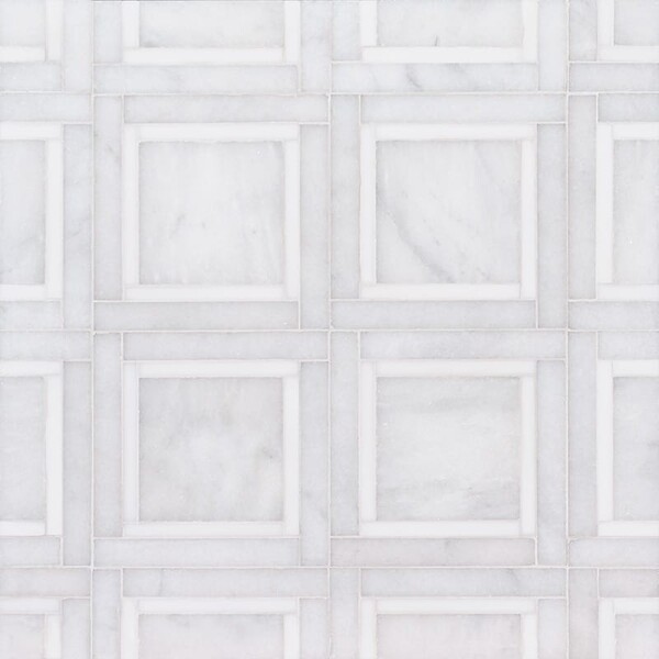 Snow White, Avalon Multi Finish Cambridge Marble Mosaic 12 7/8×12 7/8 Image