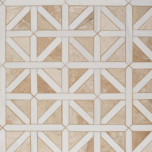 Diana Royal, Snow White Honed Classic Lattice Marble Mosaic 14 3/4×14 3/4 Image