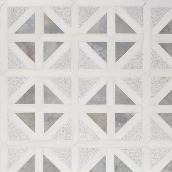 Snow White, Avenza Multi Finish Classic Lattice Marble Mosaic 14 3/4×14 3/4 Image