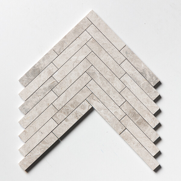 Silver Shadow Honed Large Herringbone Marble Mosaic 12 7/8×8 9/16 Image
