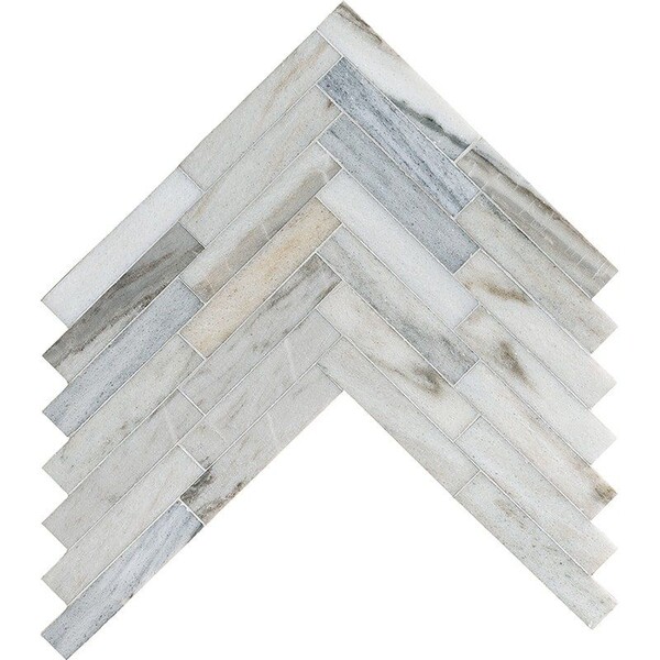 Skyline Honed Large Herringbone Marble Mosaic 12 7/8×8 9/16 Image