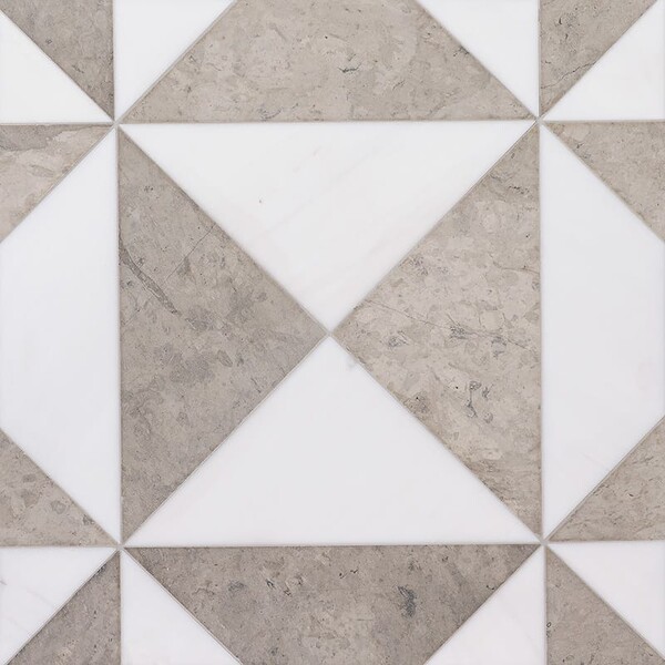 Britannia, Snow White Honed Mcm Square Limestone Mosaic 8×8 Image