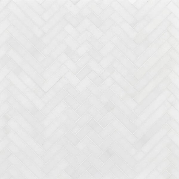Snow White Polished Mixed Herringbone Marble Mosaic 16 5/6×12 1/16 Image
