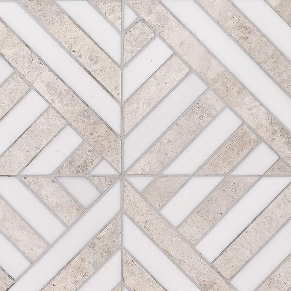 Silver Shadow, Snow White Honed Ponte Marble Mosaic 14 5/16×14 5/16 Image
