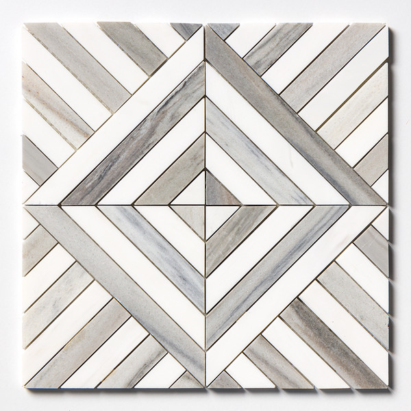 Skyline, Snow White Honed Ponte Marble Mosaic 14 5/16×14 5/16 Image