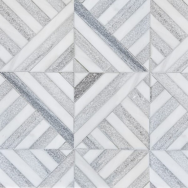 Snow White, Skyline Multi Finish Ponte Marble Mosaic 14 5/16×14 5/16 Image