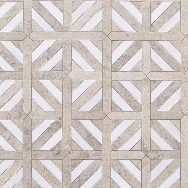 Silver Shadow, Snow White Honed Ponte Basket Marble Mosaic 14 13/16×14 13/16 Image