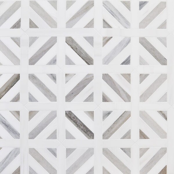 Skyline, Snow White Honed Ponte Basket Marble Mosaic 14 13/16×14 13/16 Image