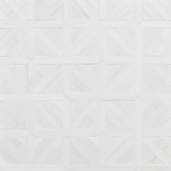 Snow White Multi Finish Ponte Basket Marble Mosaic 14 13/16×14 13/16 Image