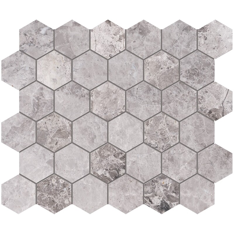 New Tundra Gray Polished Hexagon Marble Mosaic 10 3/8x12