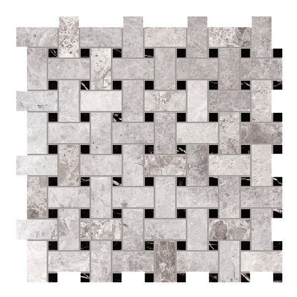 New Tundra Gray Polished Basket Weave Marble Mosaic 12×12 Image