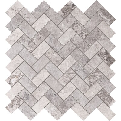 New Tundra Gray Polished Herringbone 1x2 Marble Mosaic 11x11