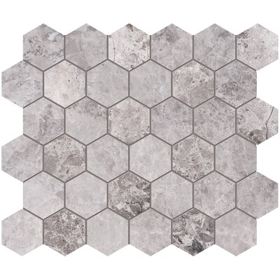 New Tundra Gray Honed Hexagon Marble Mosaic 10 3/8x12
