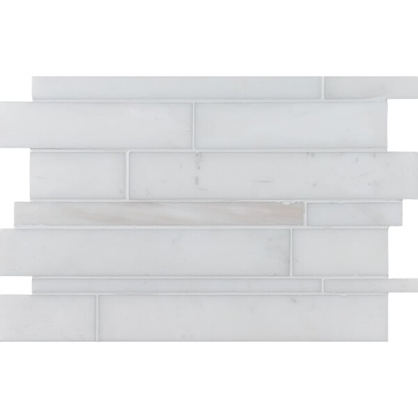 Snow White Honed Slides Marble Mosaic 11×17 Image