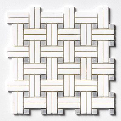 Snow White Honlanmış Diagonal Basket Weave  Mermer Mozaik 12x12