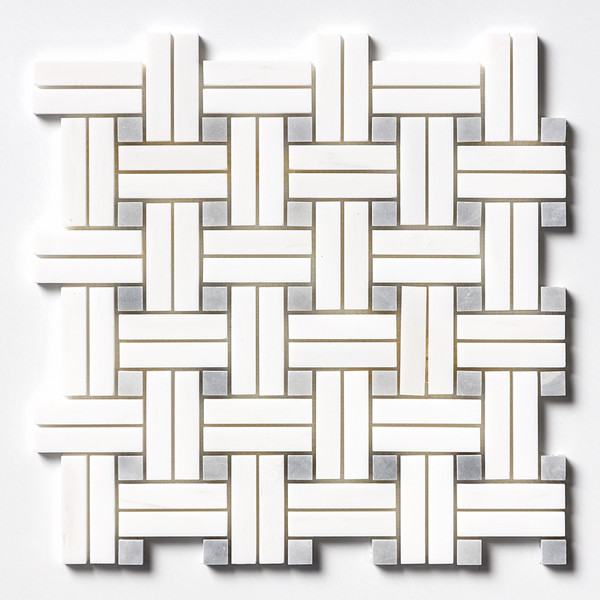 Snow White Honed Diagonal Basket Weave Marble Mosaic 12×12 Image