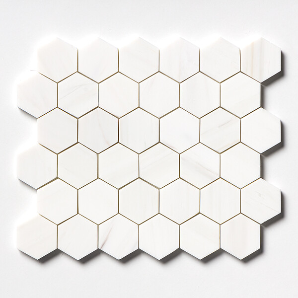 Bianco Dolomiti Classic Honed Hexagon Marble Mosaic 10 3/8×12 Image