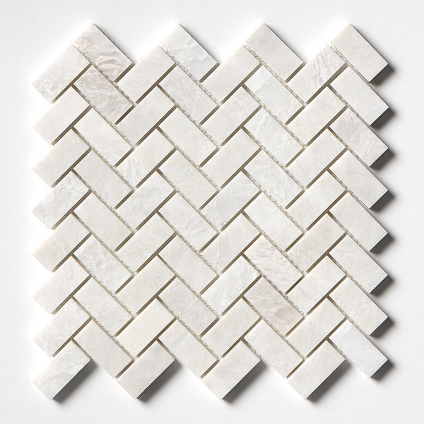 Iceberg Polished Herringbone Marble Mosaic 12 1/8×13 3/8 Image