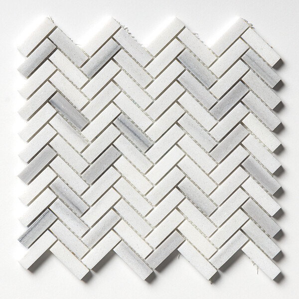 Frost White Honed Herringbone Marble Mosaic 12 1/8×13 3/8 Image
