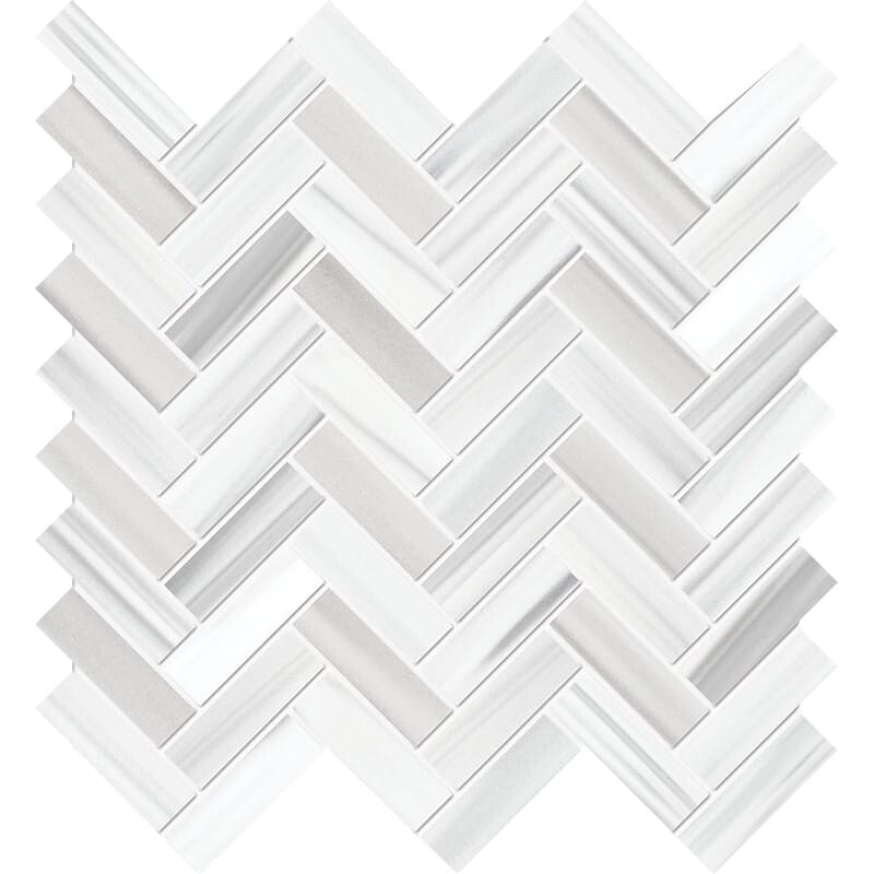 Frost White Honed Herringbone 5/8x2 Marble Mosaic 12 1/8x13 3/8