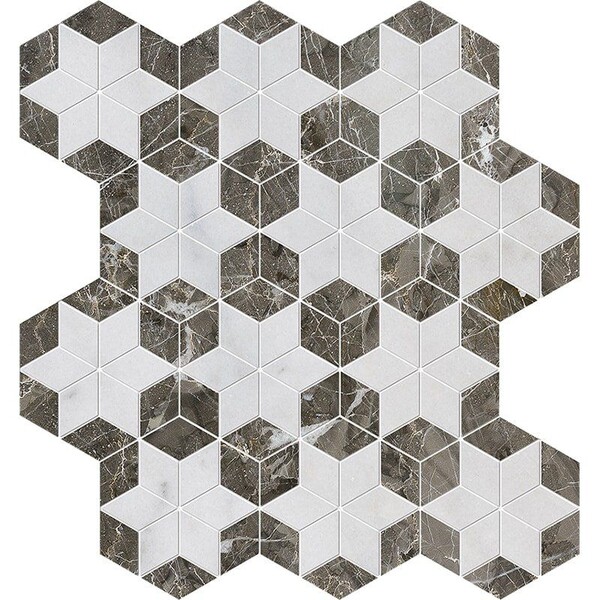 Avalon, Silver Drop Polished Stars Marble Mosaic 14 3/16×14 15/16 Image