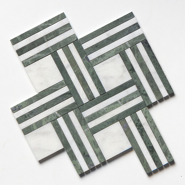 Avalon, Verde Capri Multi Finish Maze Basket Marble Mosaic 14 15/16×17 11/16 Image