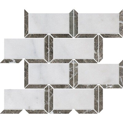Avalon, Silver Drop Polished Cascade Marble Mosaic 9 5/8x11 13/16