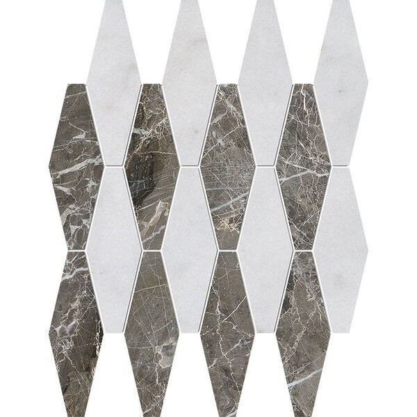 Avalon, Silver Drop Polished Rhomboid Blend Marble Mosaic 11×14 15/16 Image