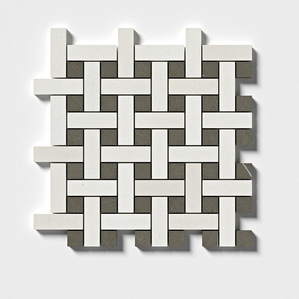 Champagne, Bosphorus Honed Basket Weave 1×3 Limestone Mosaic 12 5/8×12 5/8 Image