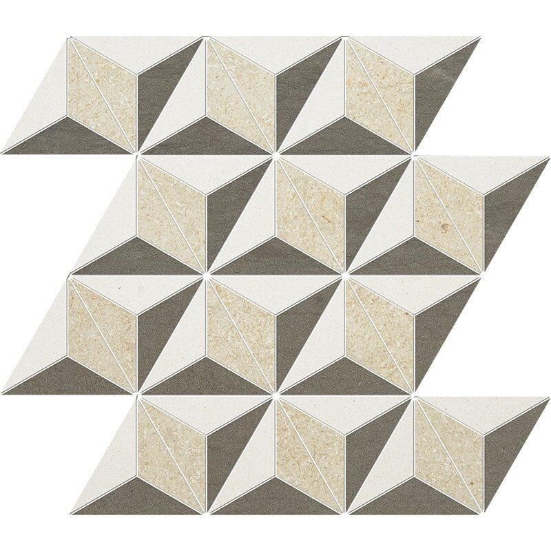 Champagne, Seashell, Bosphorus Honed Diamond 3d Limestone Mosaic 15 3/8x13 3/4