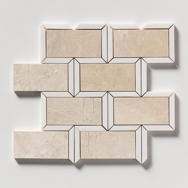Diana Royal, Snow White Multi Finish Cascade Marble Mosaic 9 5/8×11 13/16 Image
