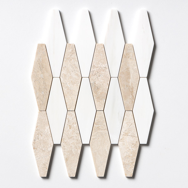 Diana Royal, Snow White Multi Finish Rhomboid Blend Marble Mosaic 11×14 15/16 Image