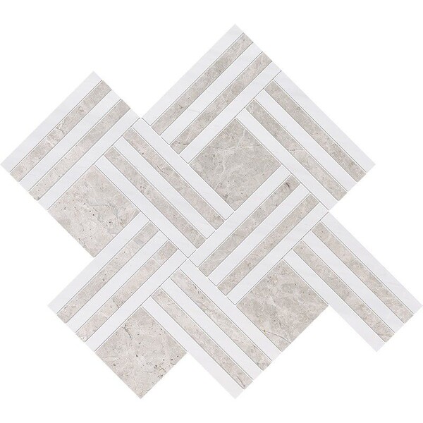 Silver Clouds, Snow White Multi Finish Maze Basket Marble Mosaic 14 15/16×17 11/16 Image