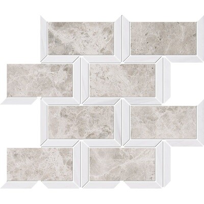 Silver Clouds, Snow White Multi Finish Cascade Marble Mosaic 9 5/8x11 13/16