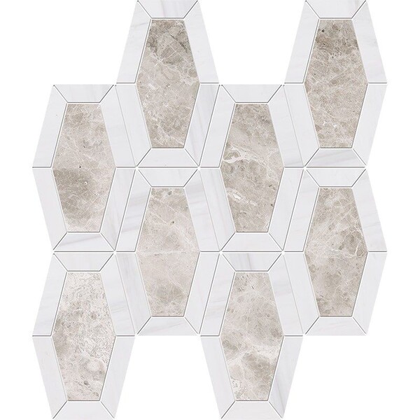 Silver Clouds, Snow White Multi Finish Lincoln Marble Mosaic 10 1/4×12 13/16 Image