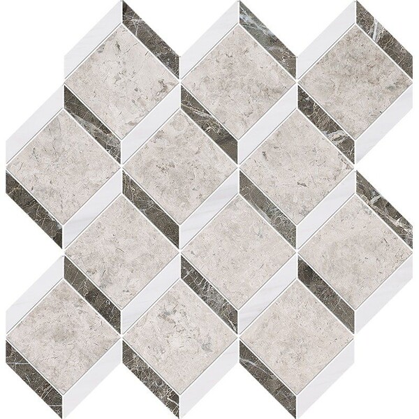 Silver Clouds, Snow White, Arctic Gray Multi Finish Steps 3d Marble Mosaic 14 9/16×14 15/16 Image