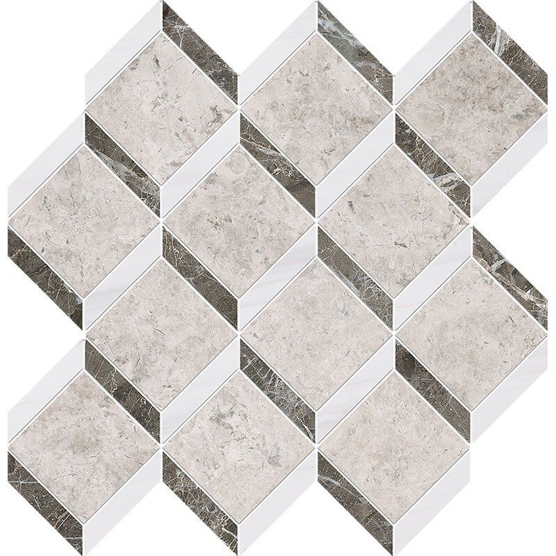 Silver Clouds, Snow White, Arctic Gray Multi yüzey işlemi Steps 3d Mermer Mozaik 14 9/16x14 15/16