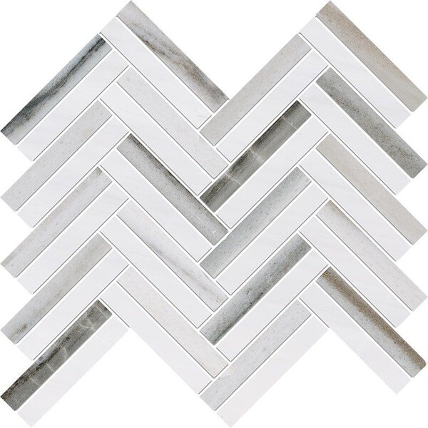 Skyline, Snow White Multi Finish Raya Basket Marble Mosaic 11 13/16×12 3/16 Image