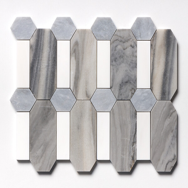 Skyline, Snow White, Allure Multi Finish Pillar Marble Mosaic 13×13 Image