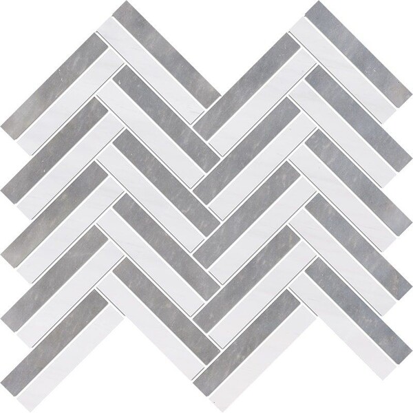 Snow White, Allure Multi Finish Raya Basket Marble Mosaic 11 13/16×12 3/16 Image