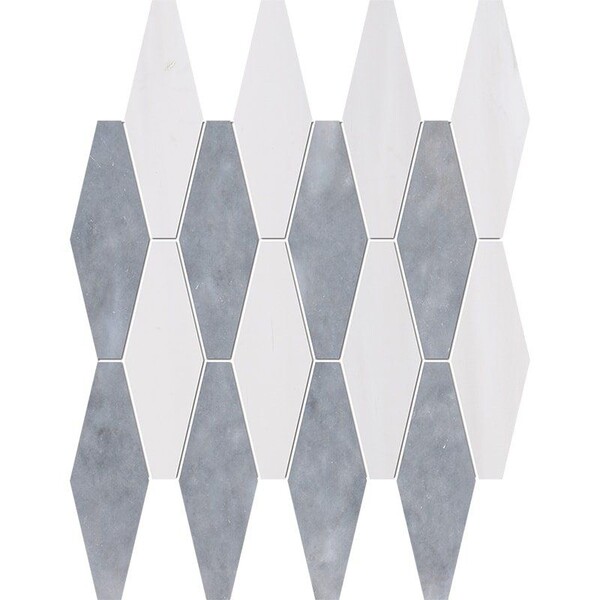 Snow White, Allure Multi Finish Rhomboid Blend Marble Mosaic 11×14 15/16 Image