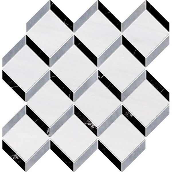 Snow White, Allure Multi Finish Steps 3d Marble Mosaic 14 9/16×14 15/16 Image