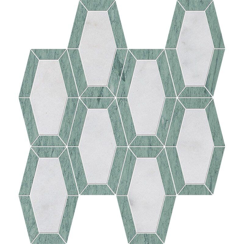 Verde Capri, Glacier Honlanmış Lincoln Mermer Mozaik 10 1/4x12 13/16