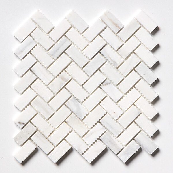 Calacatta Gold Royal Honed Herringbone Marble Mosaic 12 1/8×13 3/8 Image