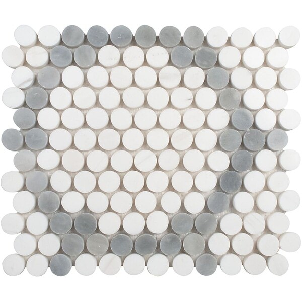Snow White, Allure Light Honed Penny Round 7 Marble Mosaic 8 7/16×10 1/16 Image