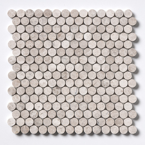Silver Shadow Honed Penny Round Marble Mosaic 11 1/4×11 3/4 Image
