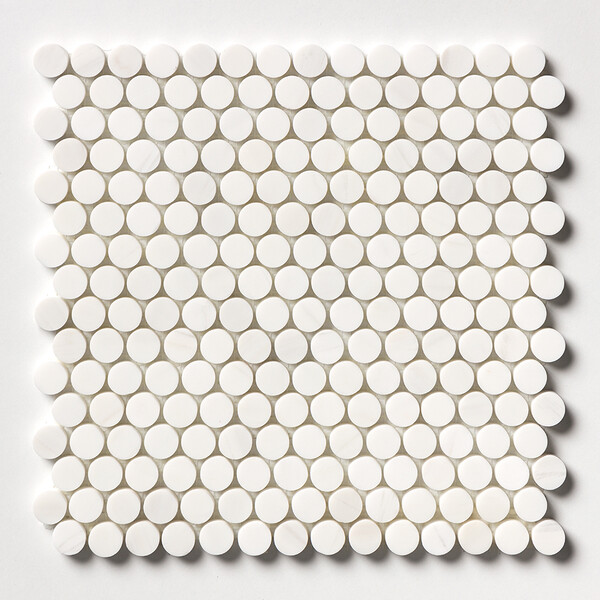 Snow White Honed Penny Round Marble Mosaic 11 1/4×11 3/4 Image