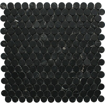 Siyah Honlanmış Penny Round Mermer Mozaik 11 1/4x11 3/4